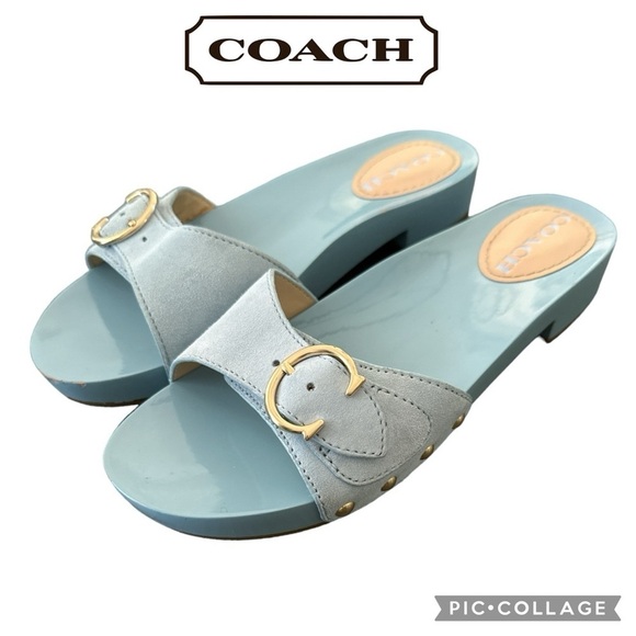 Coach bleeker suede slide sandals light blue size 8 - Picture 1 of 13